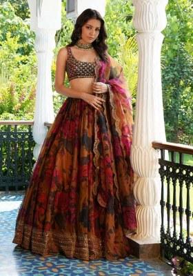 Red Embroidered Georgette Lehenga Set With Dupatta