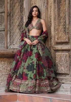 Pink Embroidered Georgette Lehenga Set With Dupatta