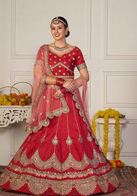 Maroon Embroidered Silk Lehenga Set