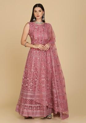 Pink Embroidered Net Lehenga Set