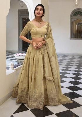 White Embroidered Poly Blend Lehenga Set With Dupatta