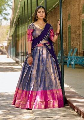 Blue Kanjivaram Georgette Lehenga Set With Dupatta
