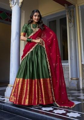Green Zari Work Georgette Lehenga Set With Dupatta