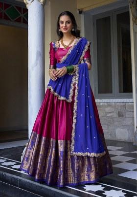 Pink  Zari Work Georgette Lehenga Set With Dupatta