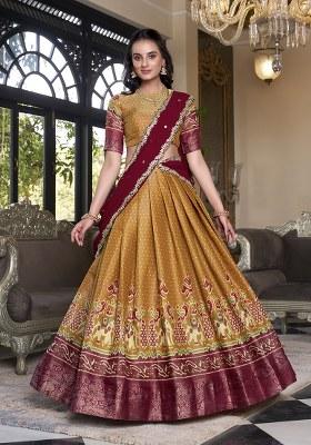 Yellow Kanchipuram Georgette Lehenga Set With Dupatta