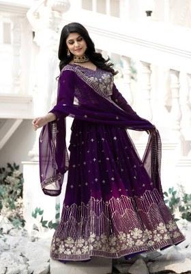 Black Embroidered Georgette Lehenga Set With Dupatta