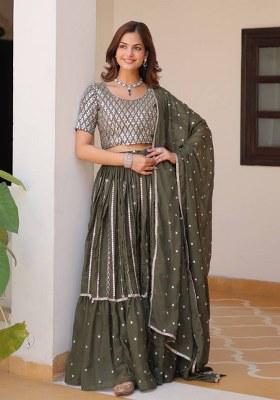 Pink Embroidered Georgette Lehenga Set With Dupatta