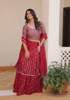 Purple Embroidered Georgette Lehenga Set With Dupatta
