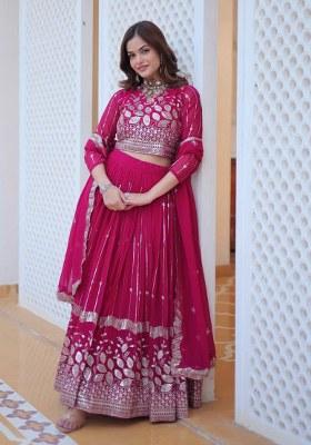 Yellow Embroidered Chinon Lehenga Set With Dupatta