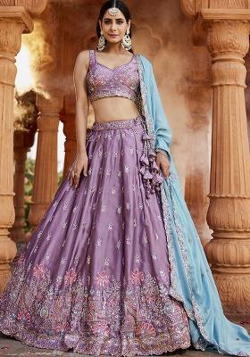 Lavender Seqqunce Work Georgette Lehenga Set With Dupatta