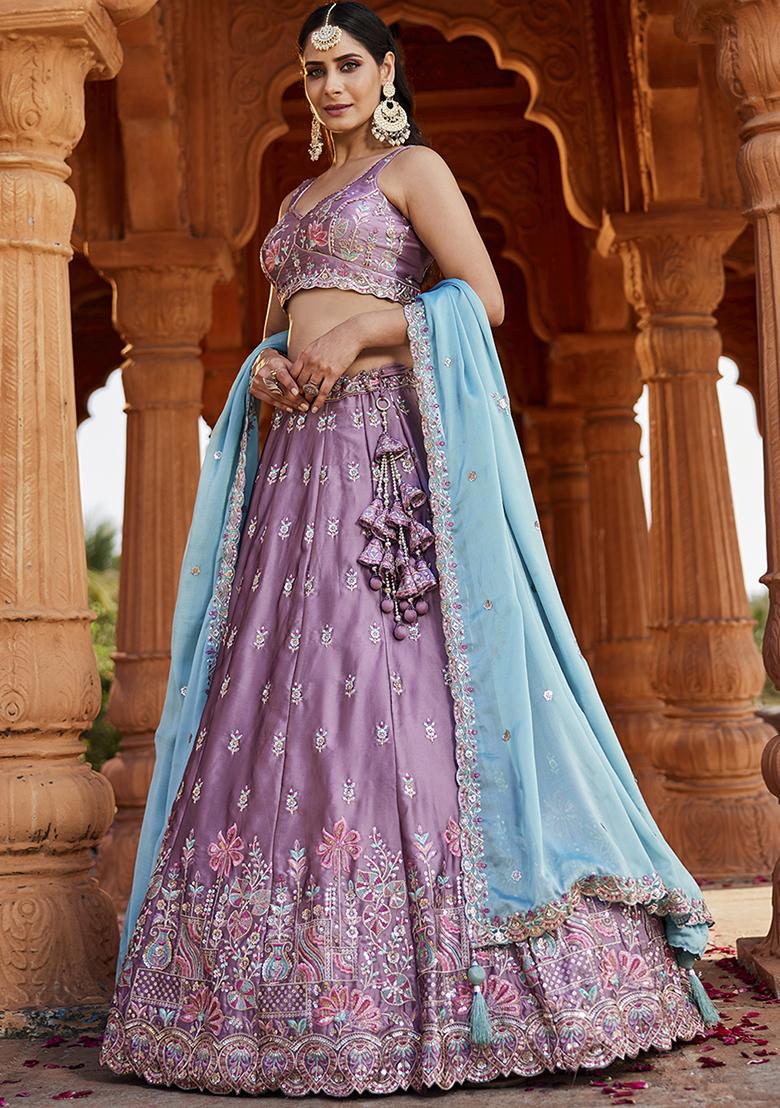 Lavender Seqqunce Work Georgette Lehenga Set With Dupatta