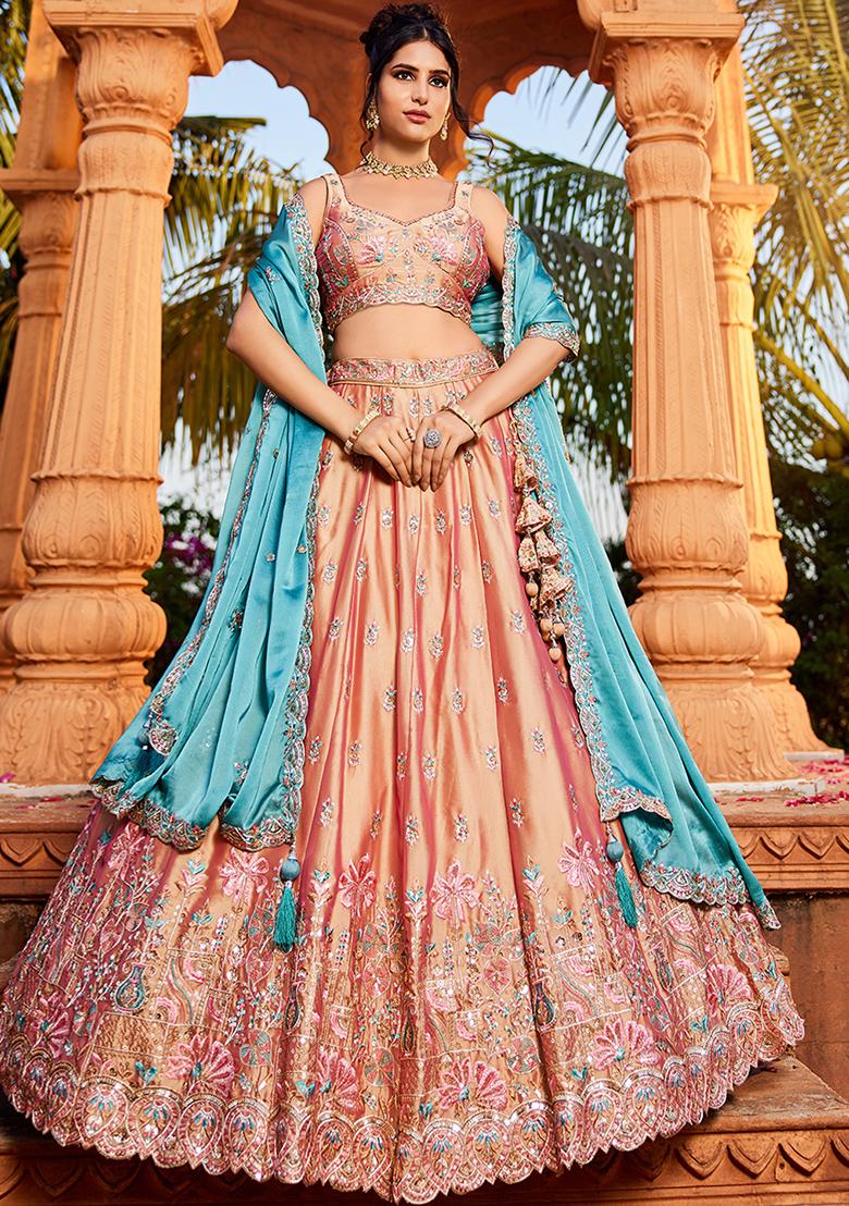 Nude Beige Seqqunce Work Georgette Lehenga Set With Dupatta
