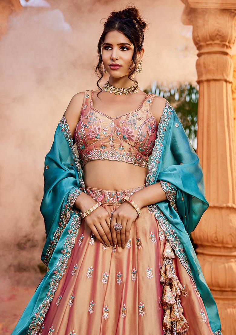 Nude Beige Seqqunce Work Georgette Lehenga Set With Dupatta