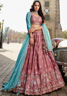 Rose Gold Seqqunce Work Georgette Lehenga Set With Dupatta