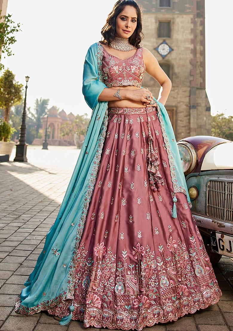 Rose Gold Seqqunce Work Georgette Lehenga Set With Dupatta