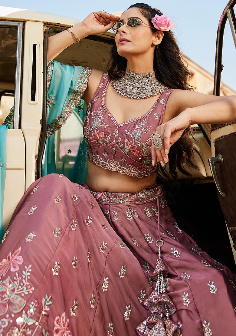 Rose Gold Seqqunce Work Georgette Lehenga Set With Dupatta
