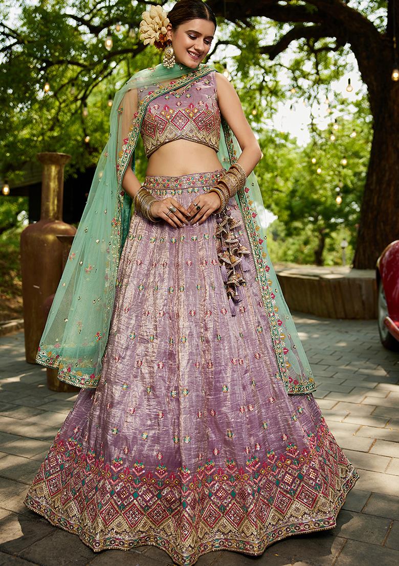 Lavender Seqqunce Work Tissue Lehenga Set With Dupatta