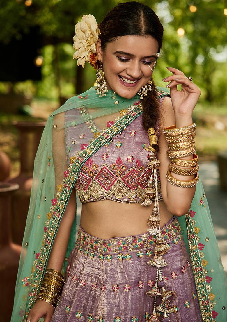 Lavender Seqqunce Work Tissue Lehenga Set With Dupatta