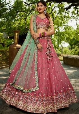 Pink Seqqunce Work Tissue Lehenga Set With Dupatta