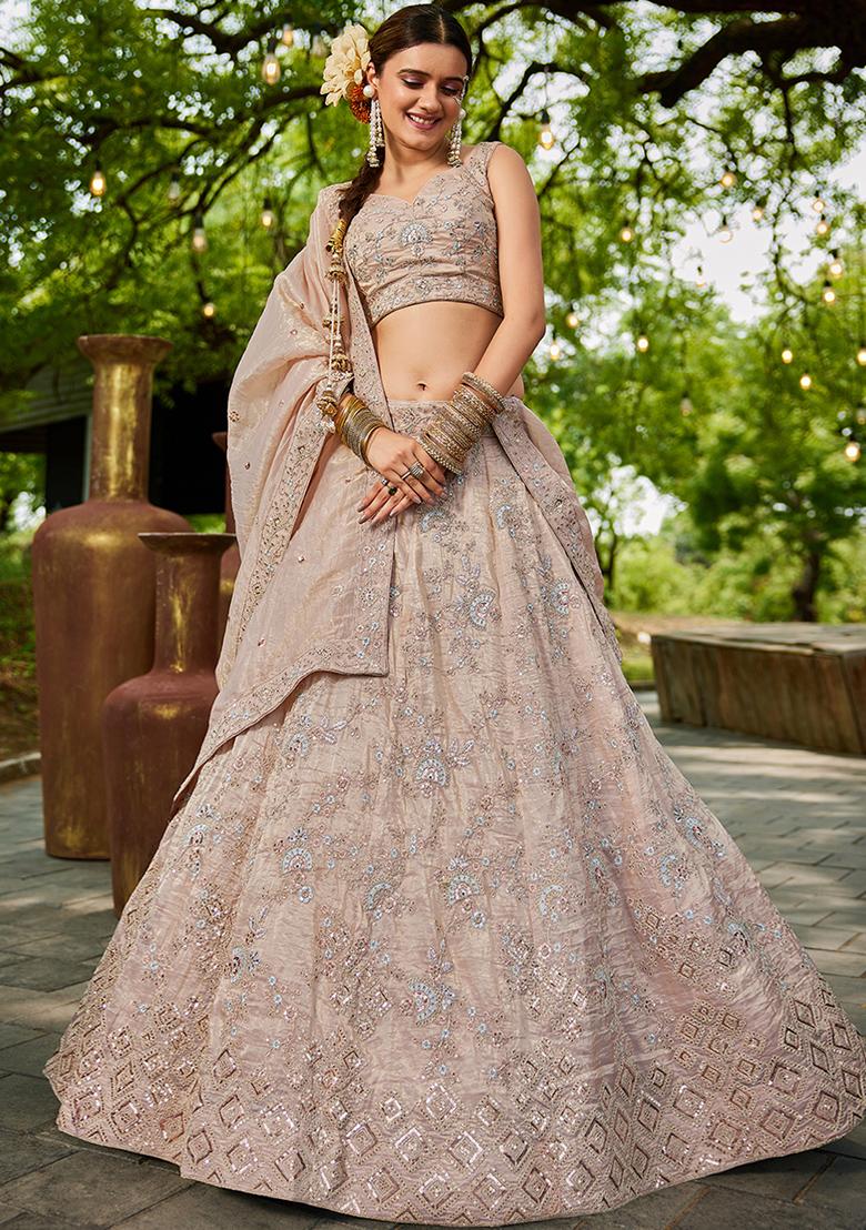 Nude Beige Seqqunce Work Tissue Lehenga Set With Dupatta