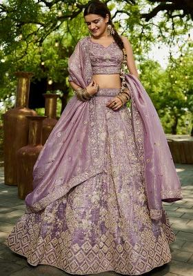 Lavender Seqqunce Work Tissue Lehenga Set With Dupatta