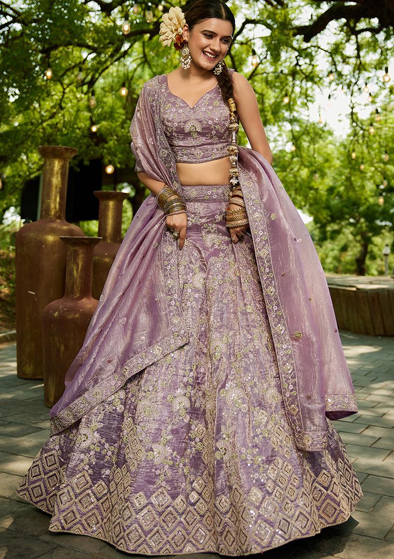 Lavender Seqqunce Work Tissue Lehenga Set With Dupatta