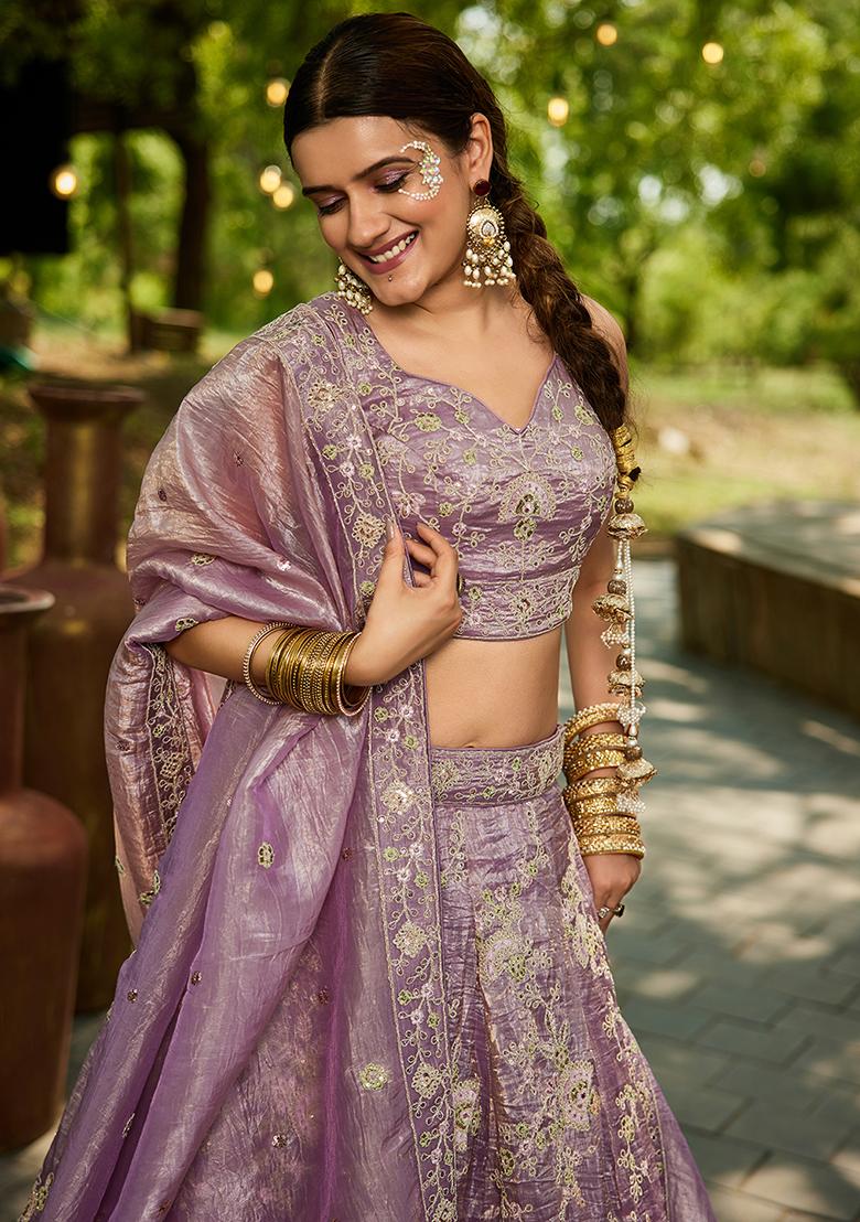 Lavender Seqqunce Work Tissue Lehenga Set With Dupatta