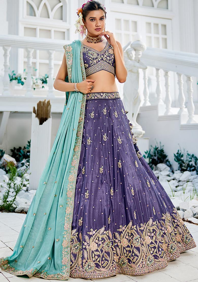 Purple Seqqunce Work Poly Chiffon Lehenga Set With Dupatta