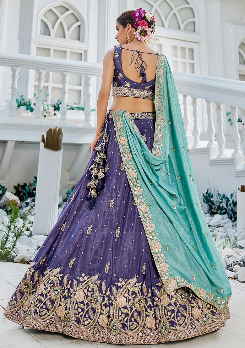 Purple Seqqunce Work Poly Chiffon Lehenga Set With Dupatta