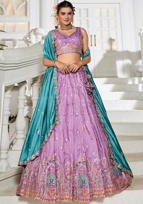 Lavender Seqqunce Work Tissue Lehenga Set With Dupatta