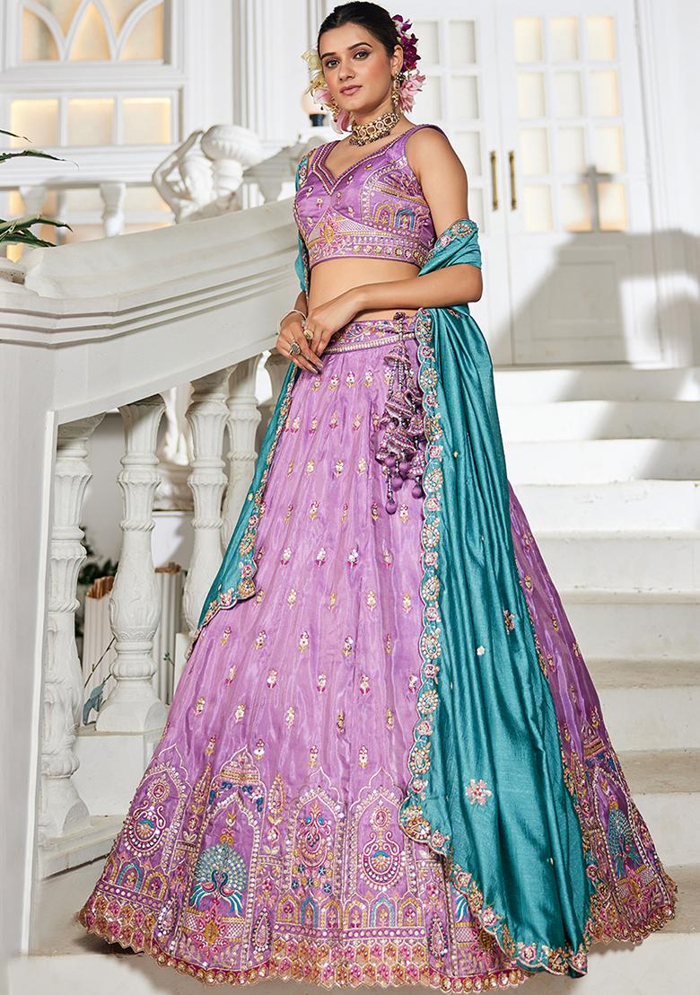 Lavender Seqqunce Work Tissue Lehenga Set With Dupatta
