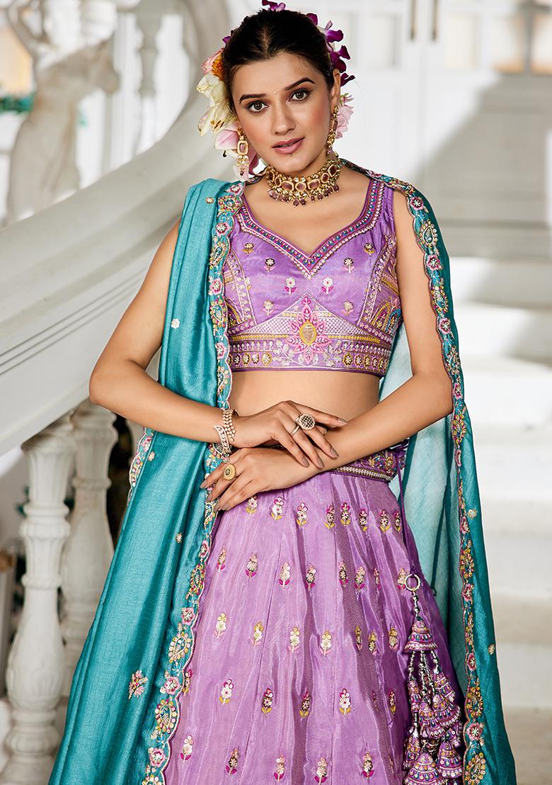 Lavender Seqqunce Work Tissue Lehenga Set With Dupatta