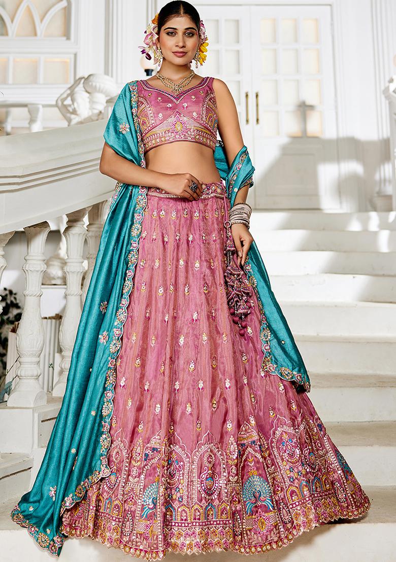 Pink Seqqunce Work Tissue Lehenga Set With Dupatta