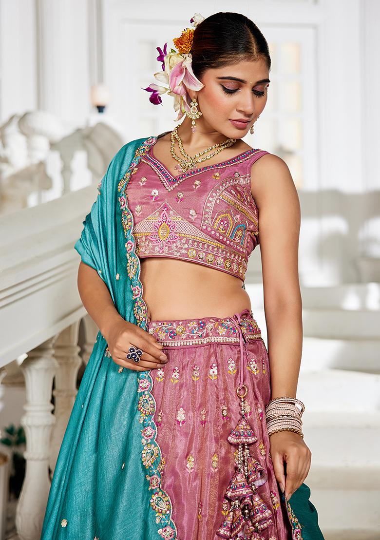 Pink Seqqunce Work Tissue Lehenga Set With Dupatta