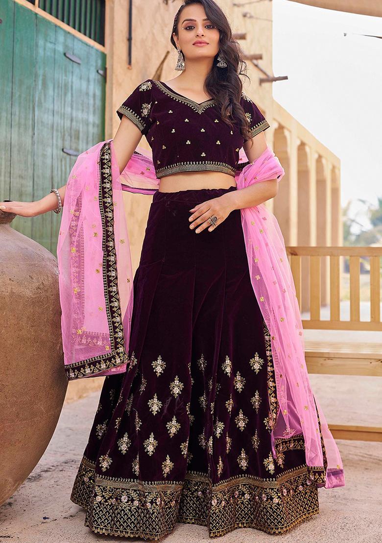 Multicolor embroidered Net Lehenga Set With Dupatta