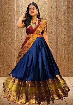 Multicolor embroidered Jacquard Lehenga Set With Dupatta
