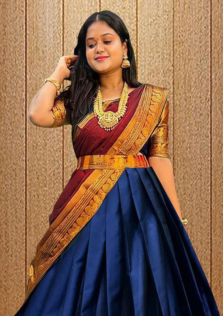 Multicolor embroidered Jacquard Lehenga Set With Dupatta