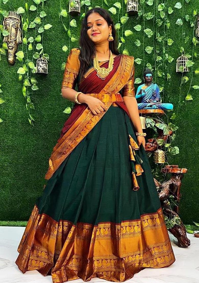 Multicolor embroidered Jacquard Lehenga Set With Dupatta