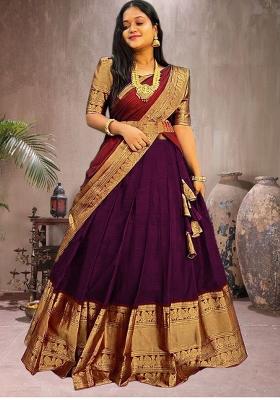 Multicolor embroidered Jacquard Lehenga Set With Dupatta