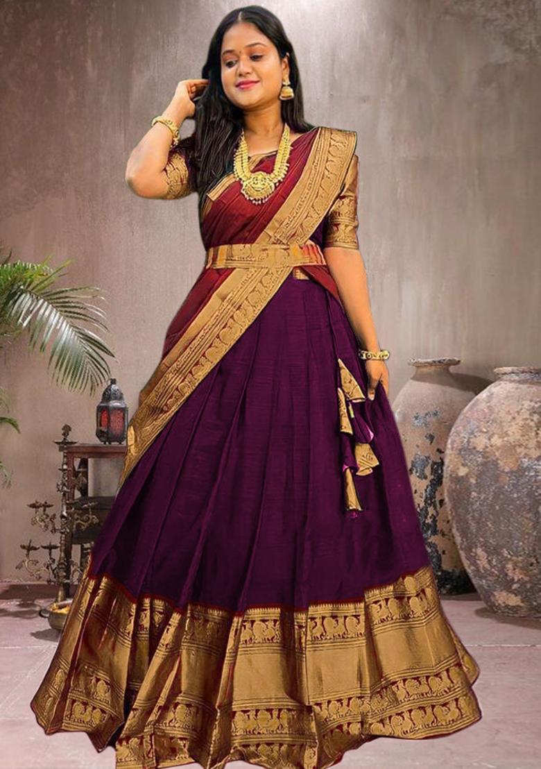 Multicolor embroidered Jacquard Lehenga Set With Dupatta