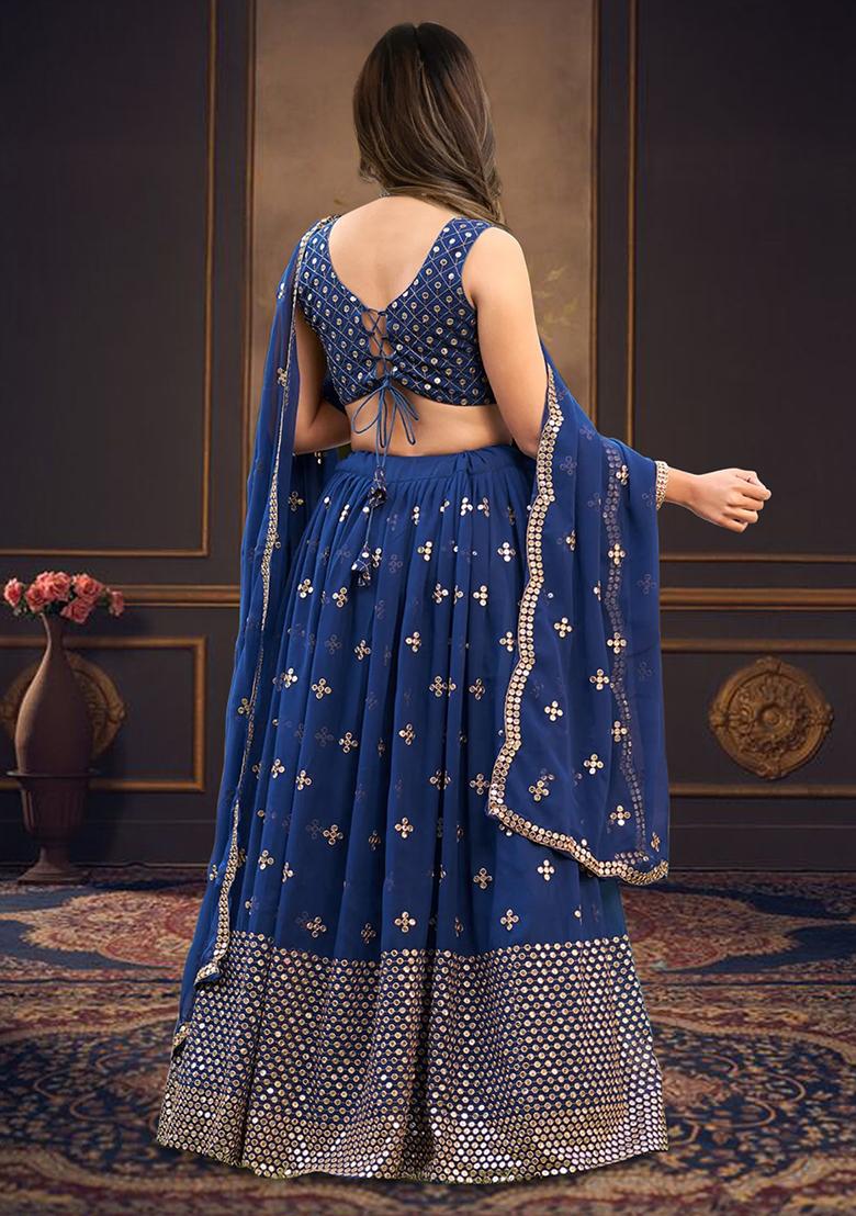 Multicolor embroidered Georgette Lehenga Set With Dupatta