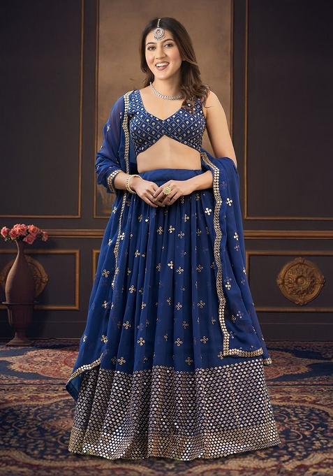 Multicolor embroidered Georgette Lehenga Set With Dupatta