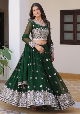Multicolor embroidered Georgette Lehenga Set With Dupatta