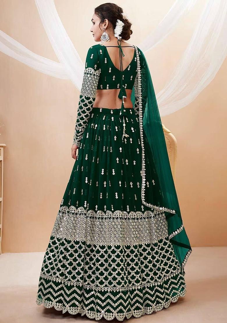 Multicolor embroidered Georgette Lehenga Set With Dupatta