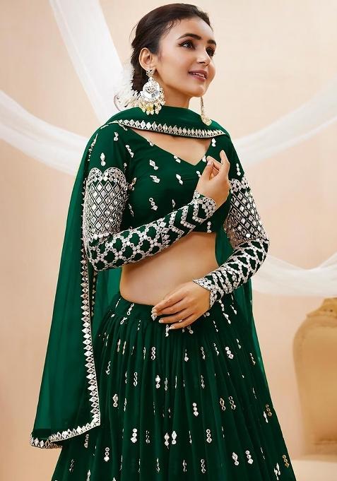 Multicolor embroidered Georgette Lehenga Set With Dupatta