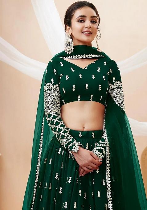 Multicolor embroidered Georgette Lehenga Set With Dupatta