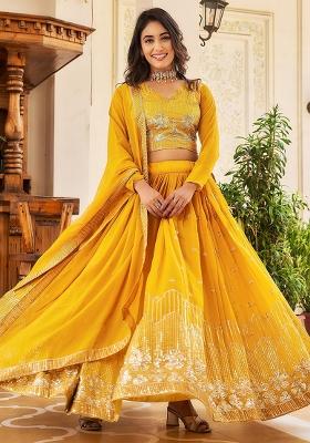 Multicolor embroidered Georgette Lehenga Set With Dupatta