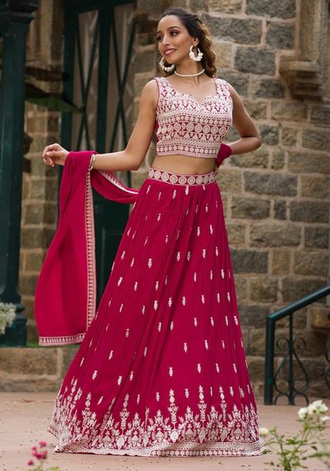 Multicolor embroidered Georgette Lehenga Set With Dupatta