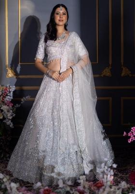 Multicolor embroidered Georgette Lehenga Set With Dupatta