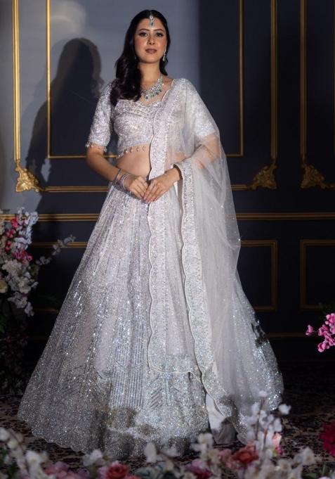 Multicolor embroidered Georgette Lehenga Set With Dupatta